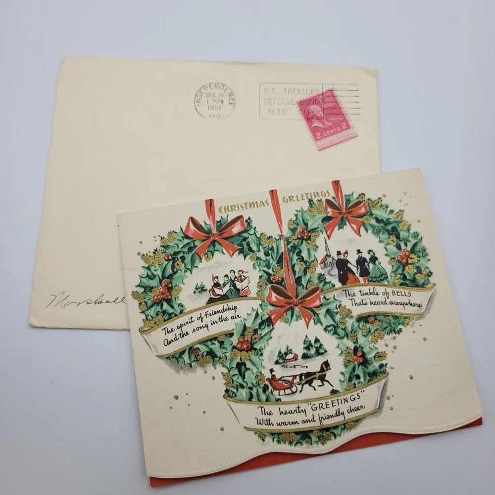 Vintage 1951 Joy To You At Christmas Greeting‎ Card With Envelope
